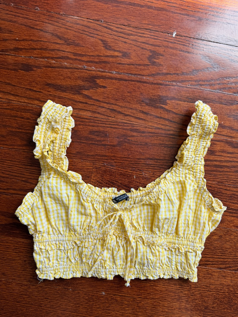 Zara Yellow Smocked Gingham Crop Top